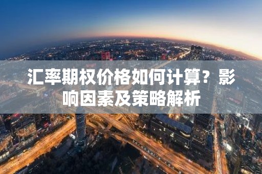 汇率期权价格如何计算？影响因素及策略解析
